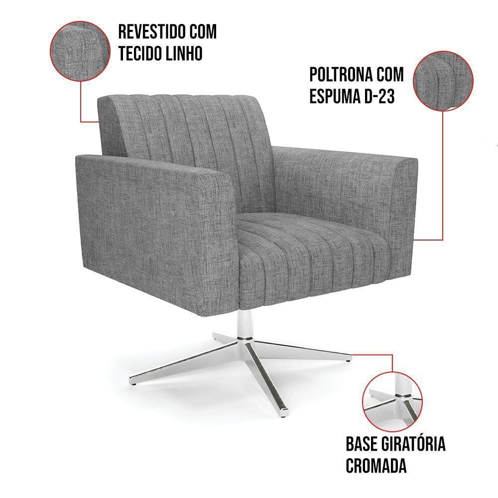 Kit 2 Poltronas Giratória Viena Gomada Linho Base Cromada - D'rossi Cor A26 Grafite - 3