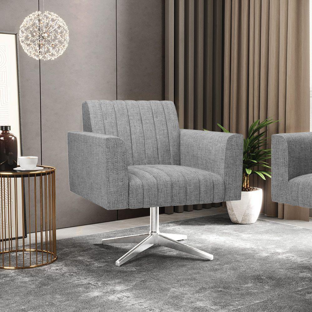 Kit 2 Poltronas Giratória Viena Gomada Linho Base Cromada - D'rossi Cor A26 Grafite - 7