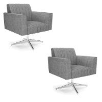 Kit 2 Poltronas Giratória Viena Gomada Linho Base Cromada - D'rossi Cor A26 Grafite - 1