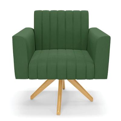 Kit 2 Poltronas Giratória Viena Gomada Suede Verde Base De Madeira Ma30 - D'rossi