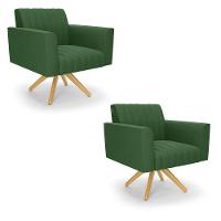 Kit 2 Poltronas Giratória Viena Gomada Suede Verde Base De Madeira Ma30 - D'rossi - 1