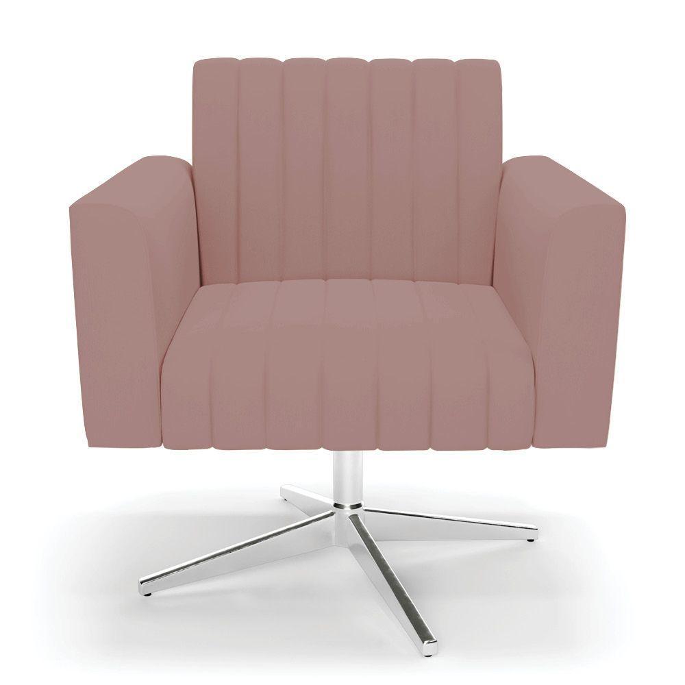 Kit 2 Poltronas Giratória Viena Gomada Veludo Base Cromada - D'rossi Cor Rose - 6
