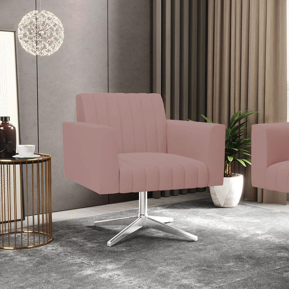 Kit 2 Poltronas Giratória Viena Gomada Veludo Base Cromada - D'rossi Cor Rose - 7