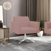 Kit 2 Poltronas Giratória Viena Gomada Veludo Base Cromada - D'rossi Cor Rose - 7
