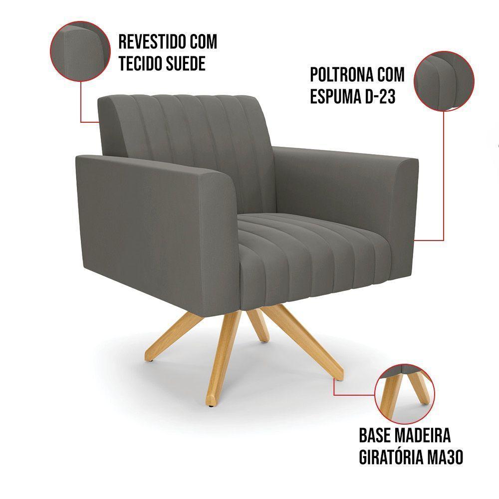 Kit 2 Poltronas Giratória Viena Gomada Suede Base De Madeira Ma30 - D'rossi Cor Grafite - 3