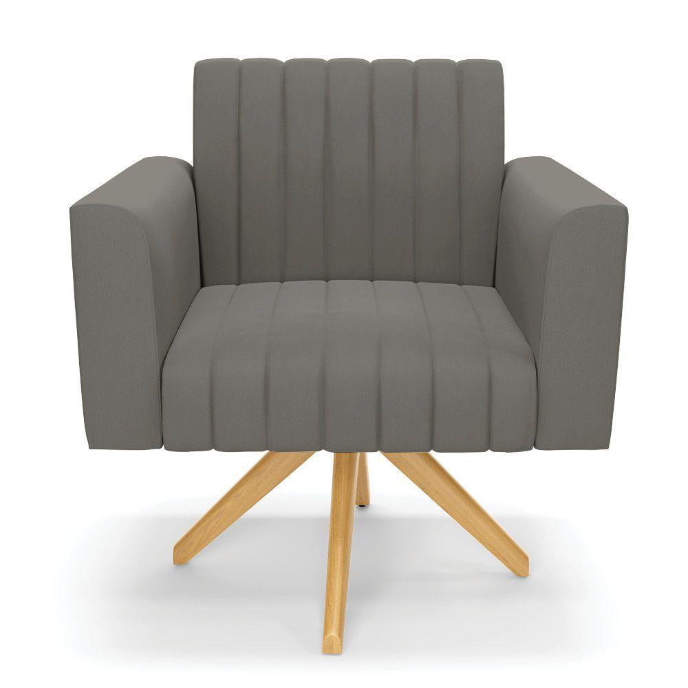 Kit 2 Poltronas Giratória Viena Gomada Suede Base De Madeira Ma30 - D'rossi Cor Grafite - 6