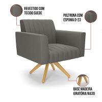 Kit 2 Poltronas Giratória Viena Gomada Suede Base De Madeira Ma30 - D'rossi Cor Grafite - 5