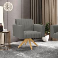 Kit 2 Poltronas Giratória Viena Gomada Suede Base De Madeira Ma30 - D'rossi Cor Grafite - 13