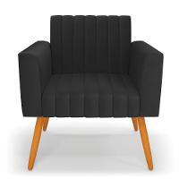 Kit 2 Poltronas Viena Gomada Corino Preto Pés Palito Castanho - D'rossi - 6