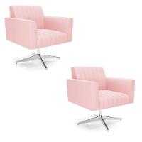 Kit 2 Poltronas Giratória Viena Gomada Suede Base Cromada - D'rossi Cor Rosa Bebê - 1