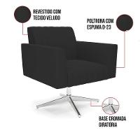 Kit 2 Poltronas Giratória Viena Gomada Veludo Preto Base Cromada - D'rossi - 3
