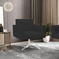 Kit 2 Poltronas Giratória Viena Gomada Veludo Preto Base Cromada - D'rossi - 7