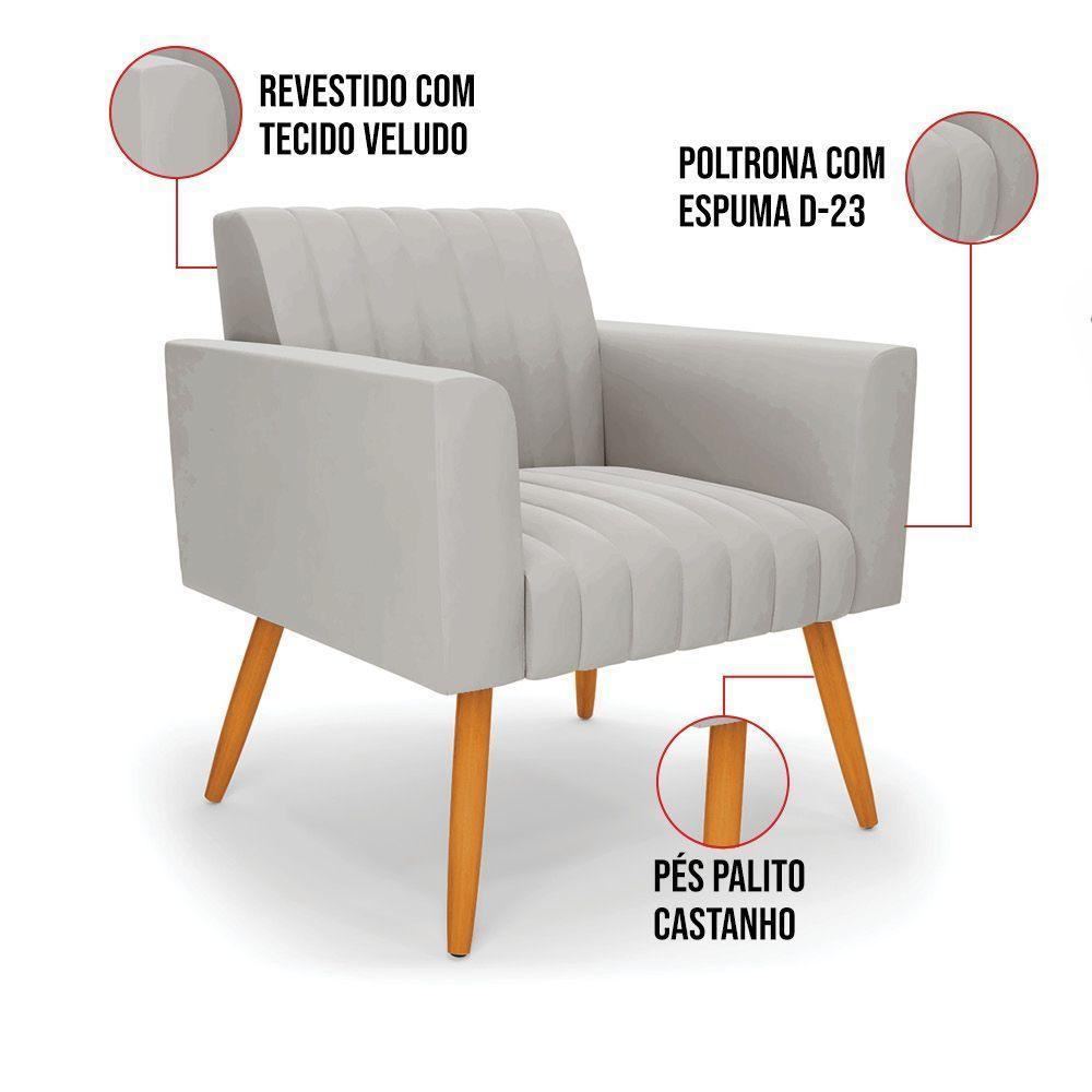 Kit 2 Poltronas Viena Gomada Veludo Pés Palito Castanho - D'rossi Cor Cinza - 3