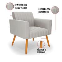 Kit 2 Poltronas Viena Gomada Veludo Pés Palito Castanho - D'rossi Cor Cinza - 3