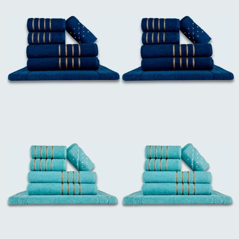 Jogo De Toalhas 24 Pçs Coleção Dubai 100% Algodão Az+vd - 1