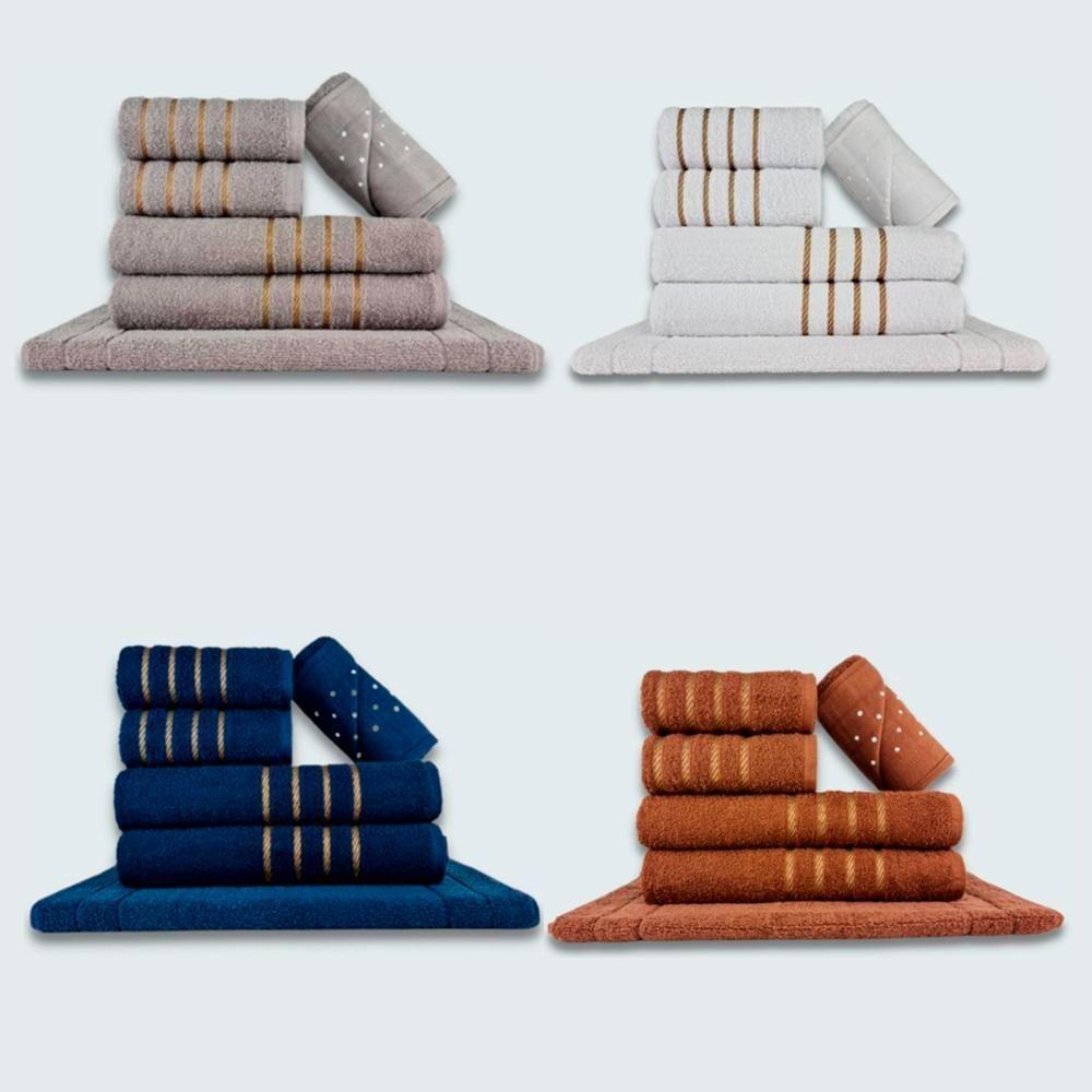 Jogo De Toalhas 24 Pçs Coleção Dubai 100% Algodão Cz+br+az+mr - 1