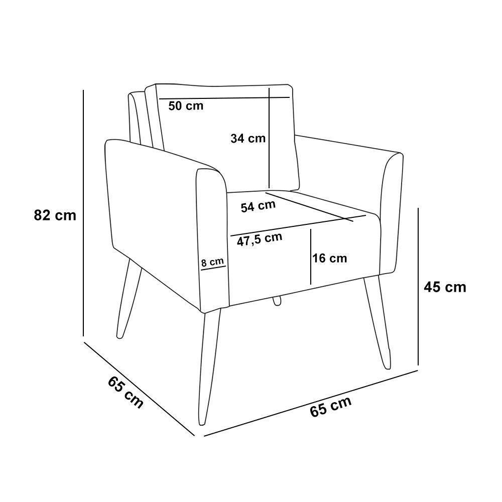 Poltrona Aline Suede Preto Pés Palito Castanho - D'rossi - 2