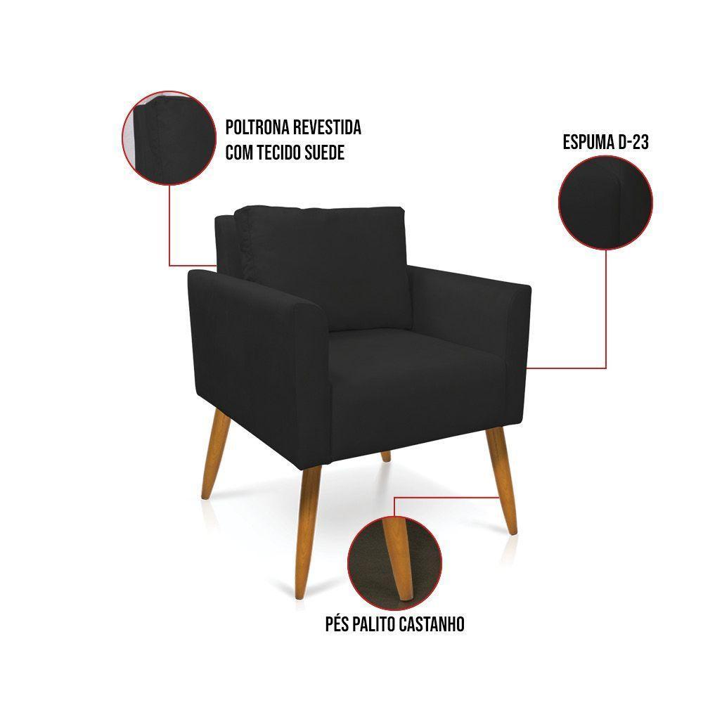 Poltrona Aline Suede Preto Pés Palito Castanho - D'rossi - 4