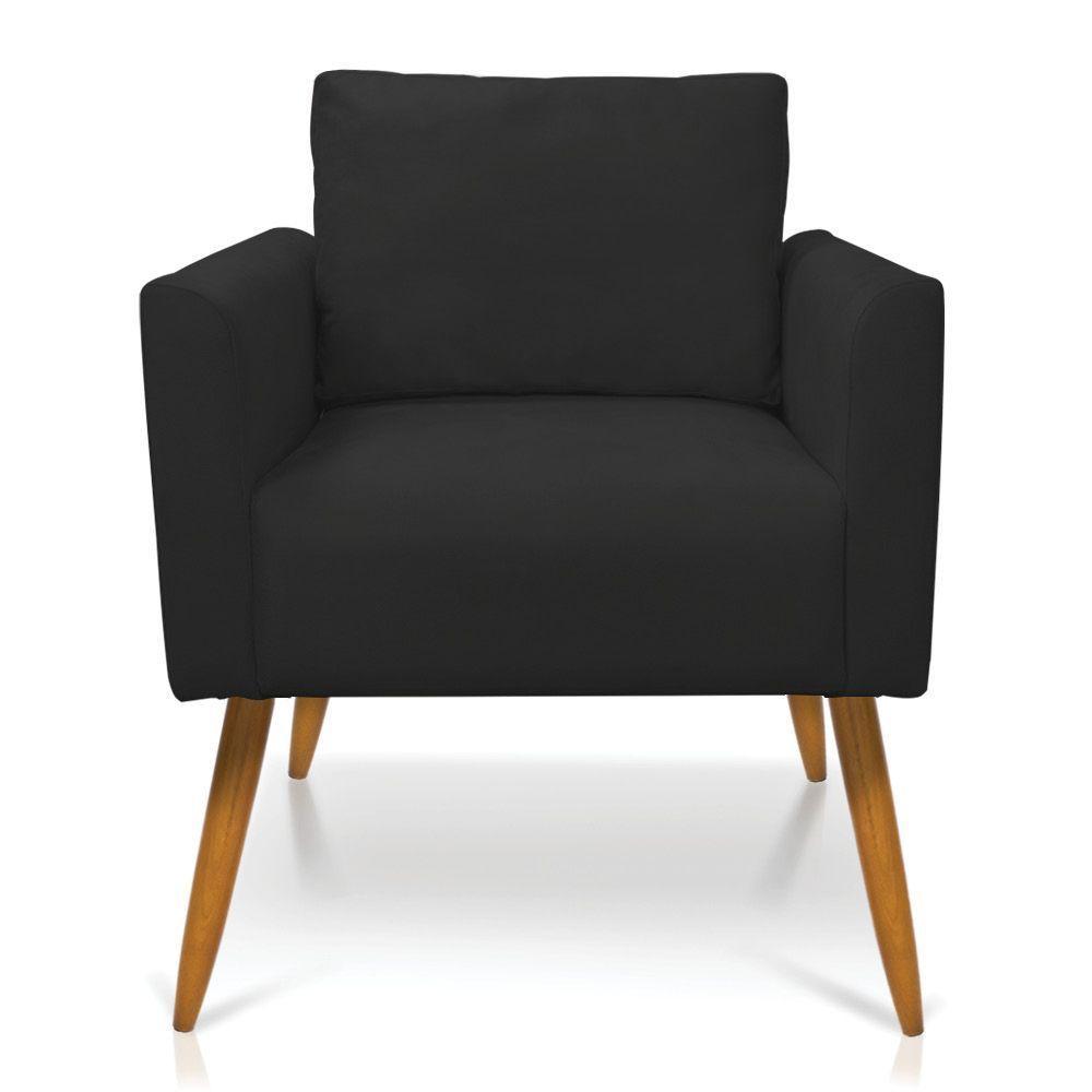 Poltrona Aline Suede Preto Pés Palito Castanho - D'rossi - 7