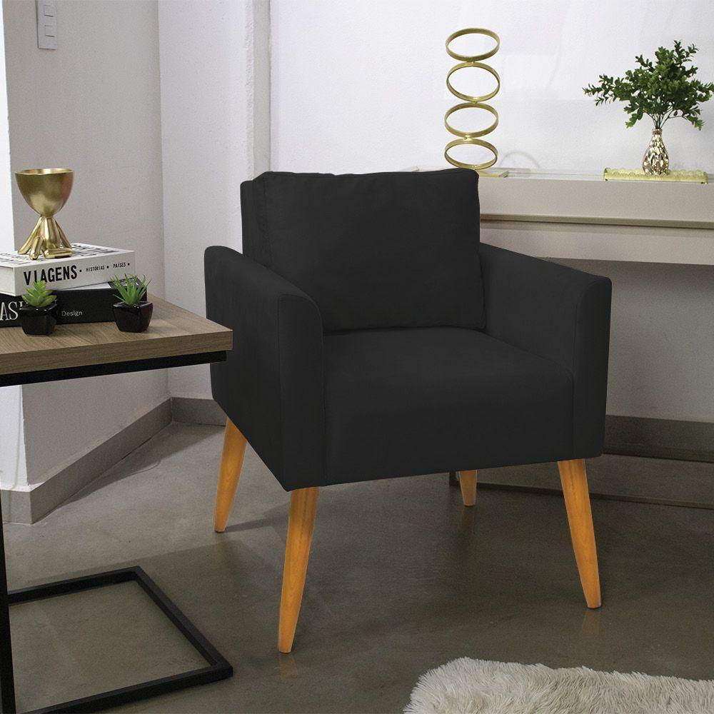 Poltrona Aline Suede Preto Pés Palito Castanho - D'rossi - 8