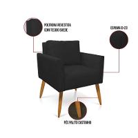 Poltrona Aline Suede Preto Pés Palito Castanho - D'rossi