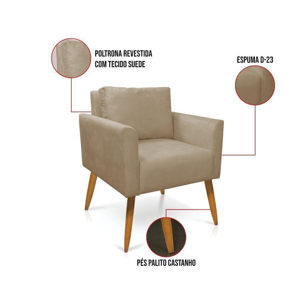 Poltrona Aline Suede Pés Palito Castanho - D'rossi Cor Marrom Rato - 4
