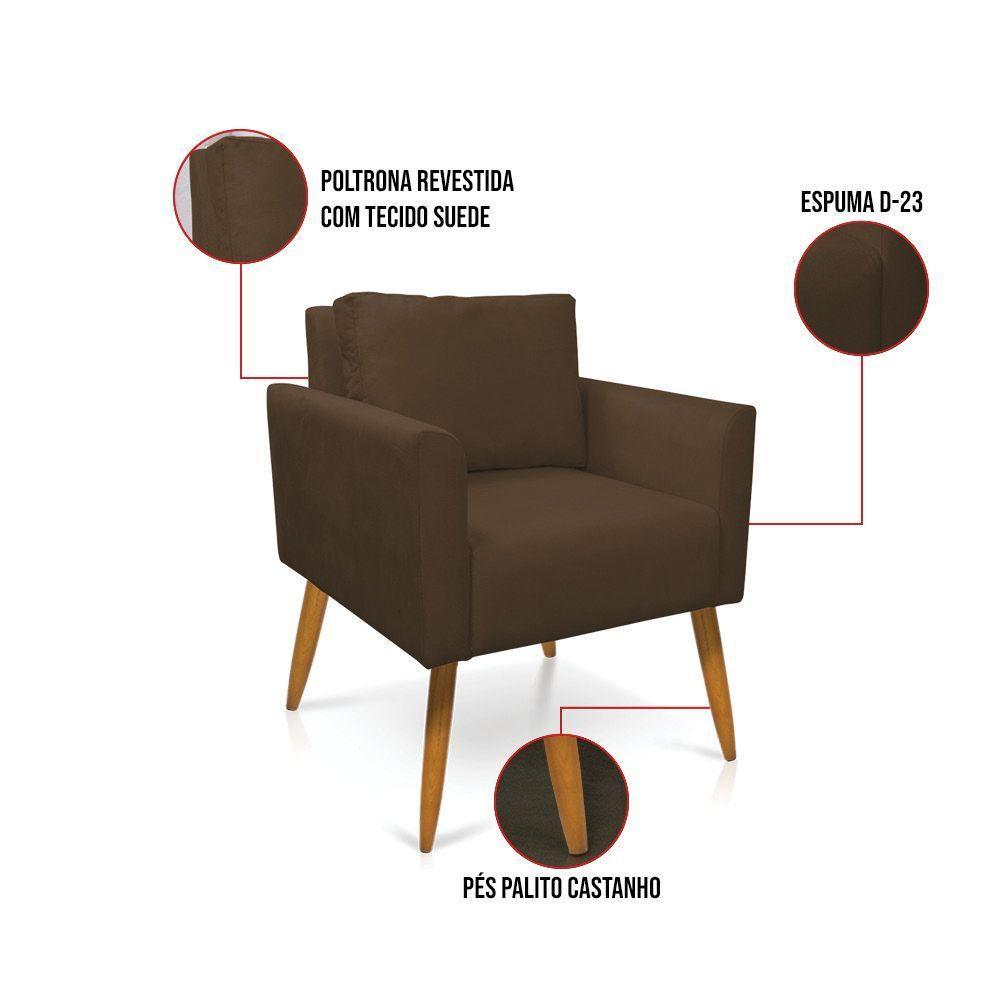 Poltrona Aline Suede Pés Palito Castanho - D'rossi Cor Marrom - 4