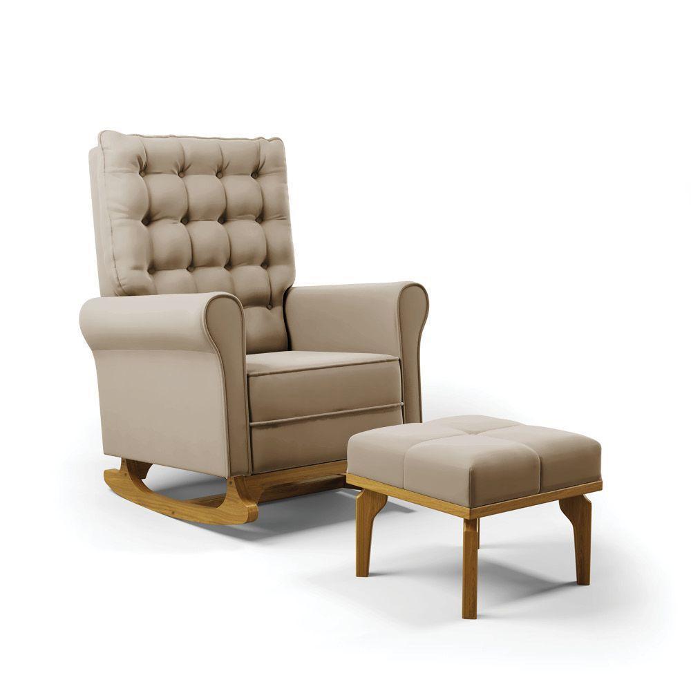 Poltrona De Amamentação Com Balanço E Puff Manu Veludo Marrom Tb302 Base De Madeira - D'rossi - 1