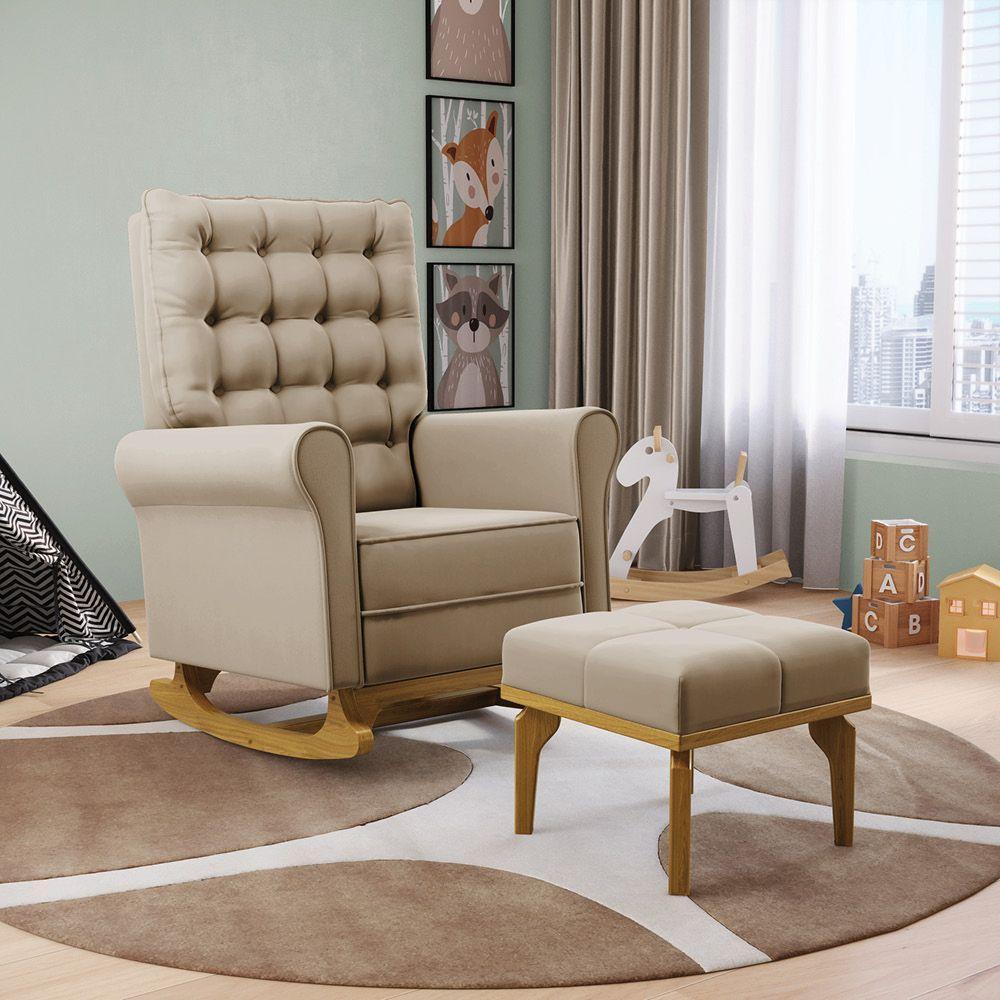 Poltrona De Amamentação Com Balanço E Puff Manu Veludo Marrom Tb302 Base De Madeira - D'rossi - 8