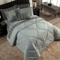 Kit Edredom C/ Lençol Liso Áquila Dupla Face Queen Cinza - 5