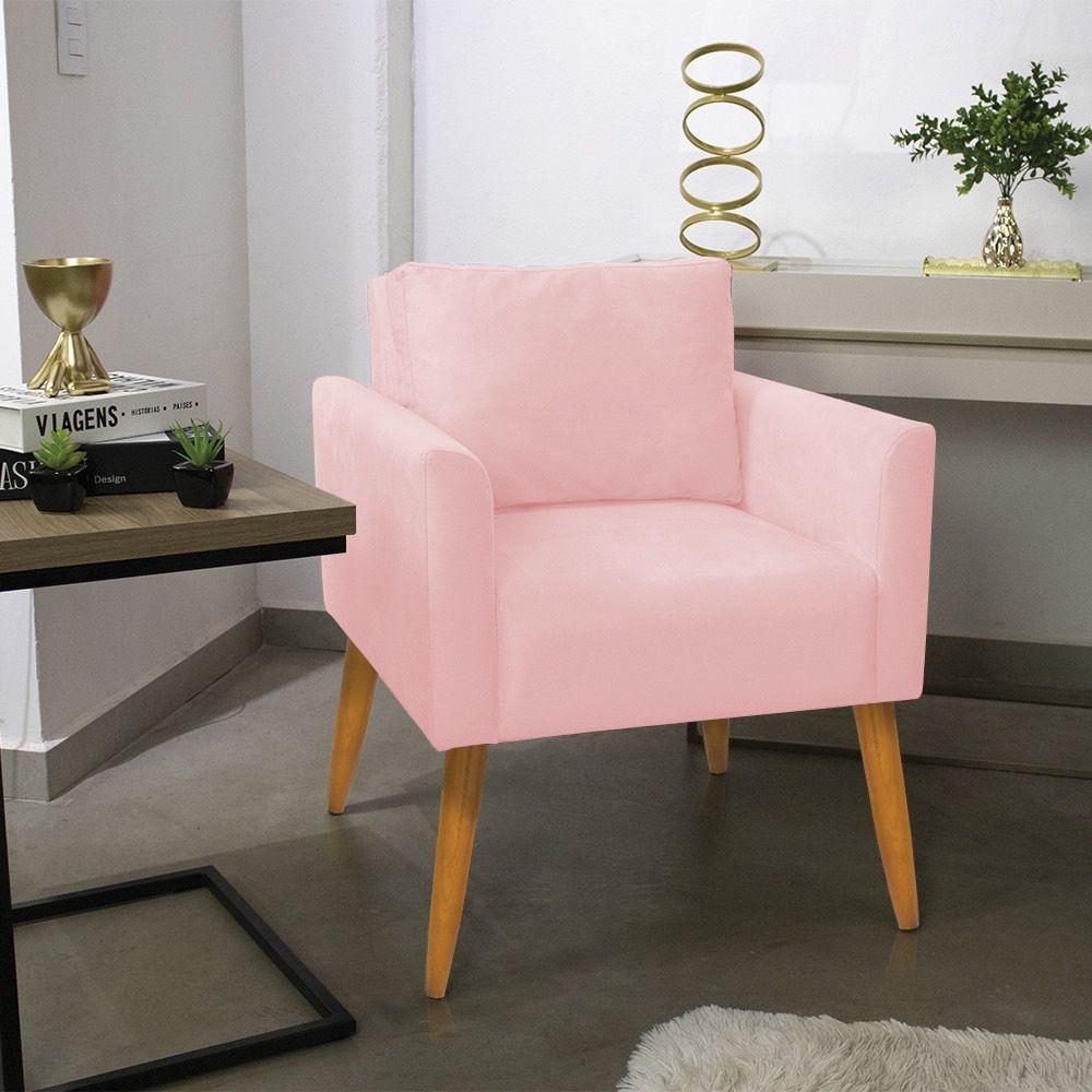 Poltrona Aline Suede Rosa Bebê Pés Palito Castanho - D'rossi - 8