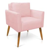 Poltrona Aline Suede Rosa Bebê Pés Palito Castanho - D'rossi - 1