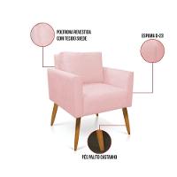 Poltrona Aline Suede Rosa Bebê Pés Palito Castanho - D'rossi