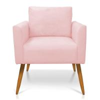 Poltrona Aline Suede Rosa Bebê Pés Palito Castanho - D'rossi - 7