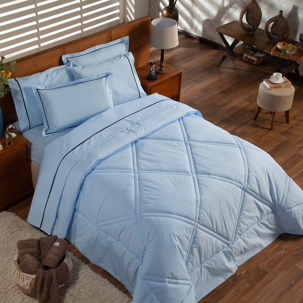 Kit Edredom Liso Milano Dupla Face Queen 03 Peças Cor Azul - 2