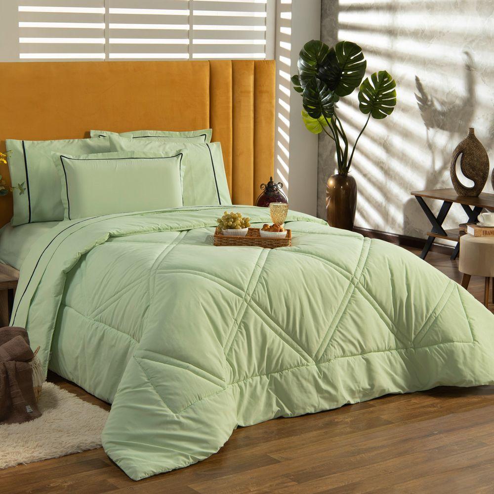 Kit Edredom Liso Milano Dupla Face Queen 03 Peças Cor Verde - 1