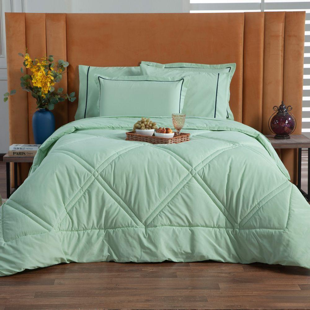 Kit Edredom Liso Milano Dupla Face Queen 03 Peças Cor Verde - 2