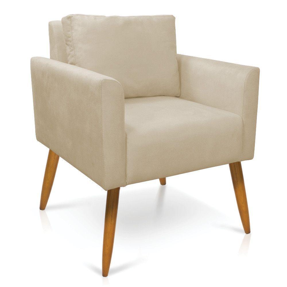 Poltrona Aline Suede Pés Palito Castanho - D'rossi Cor Bege - 1