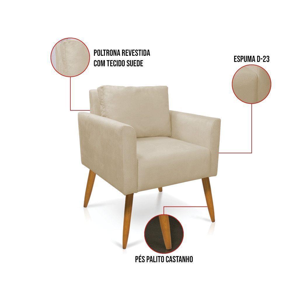 Poltrona Aline Suede Pés Palito Castanho - D'rossi Cor Bege - 4
