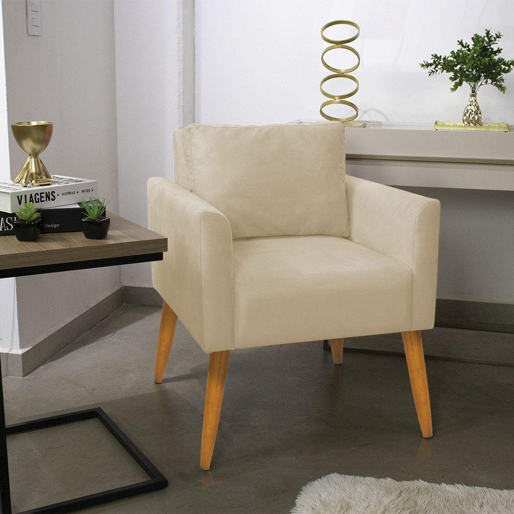 Poltrona Aline Suede Pés Palito Castanho - D'rossi Cor Bege - 8