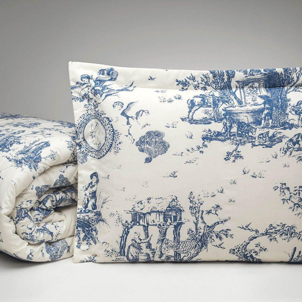 Kit Edredom Casal Queen Nobreza 03 Peças Percal 180 Fios Estampado - Palha Com Azul - 2