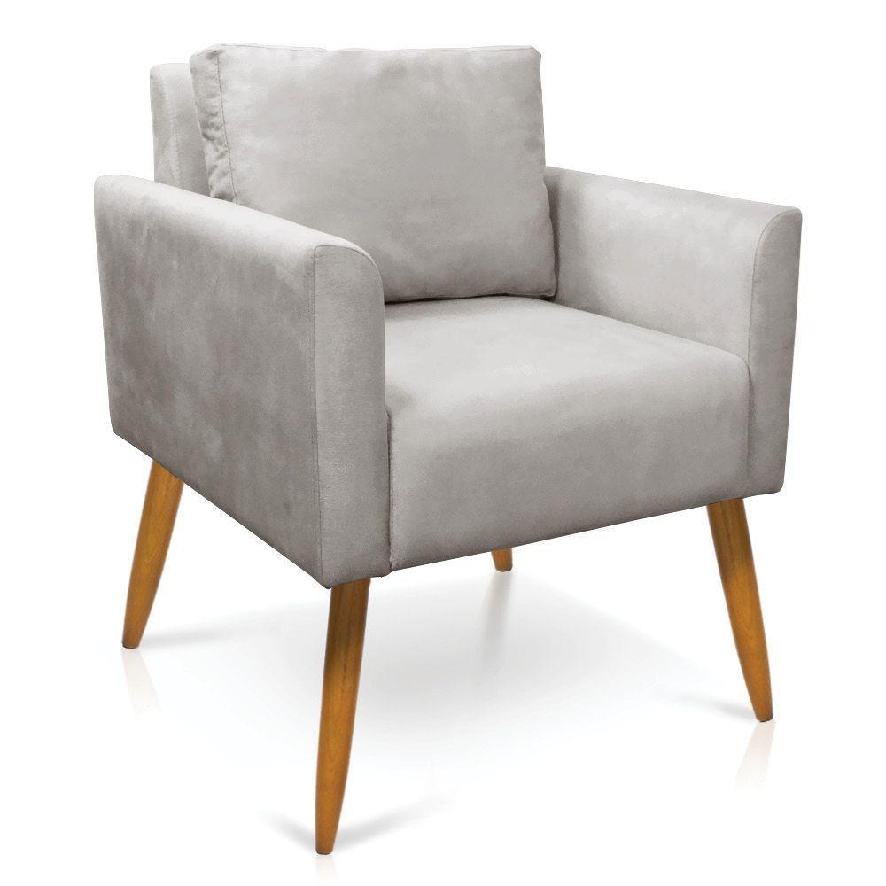 Poltrona Aline Veludo Pés Palito Castanho - D'rossi Cor Cinza - 1