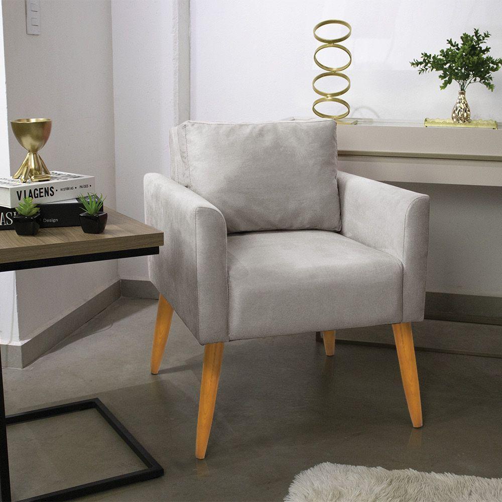 Poltrona Aline Veludo Pés Palito Castanho - D'rossi Cor Cinza - 8