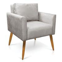 Poltrona Aline Veludo Pés Palito Castanho - D'rossi Cor Cinza - 1