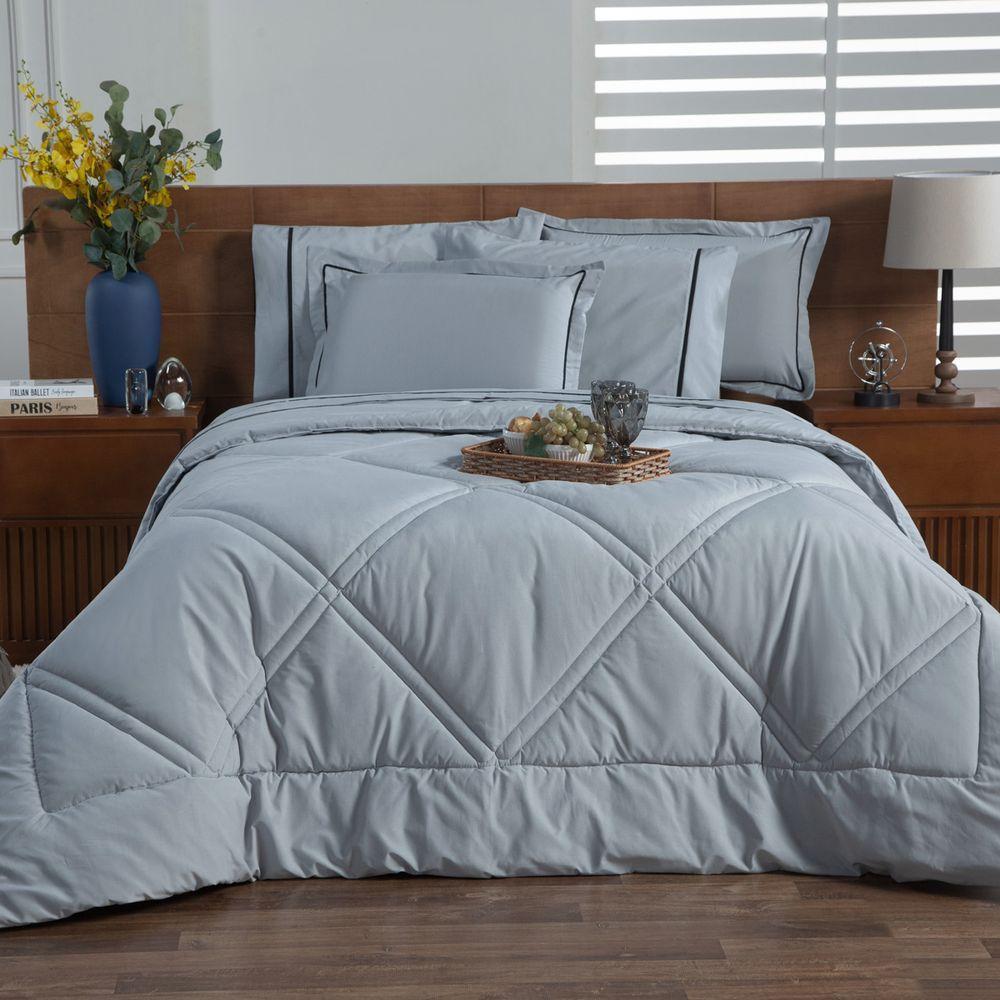 Kit Edredom Liso Milano Dupla Face King 03 Peças Cor Cinza - 2