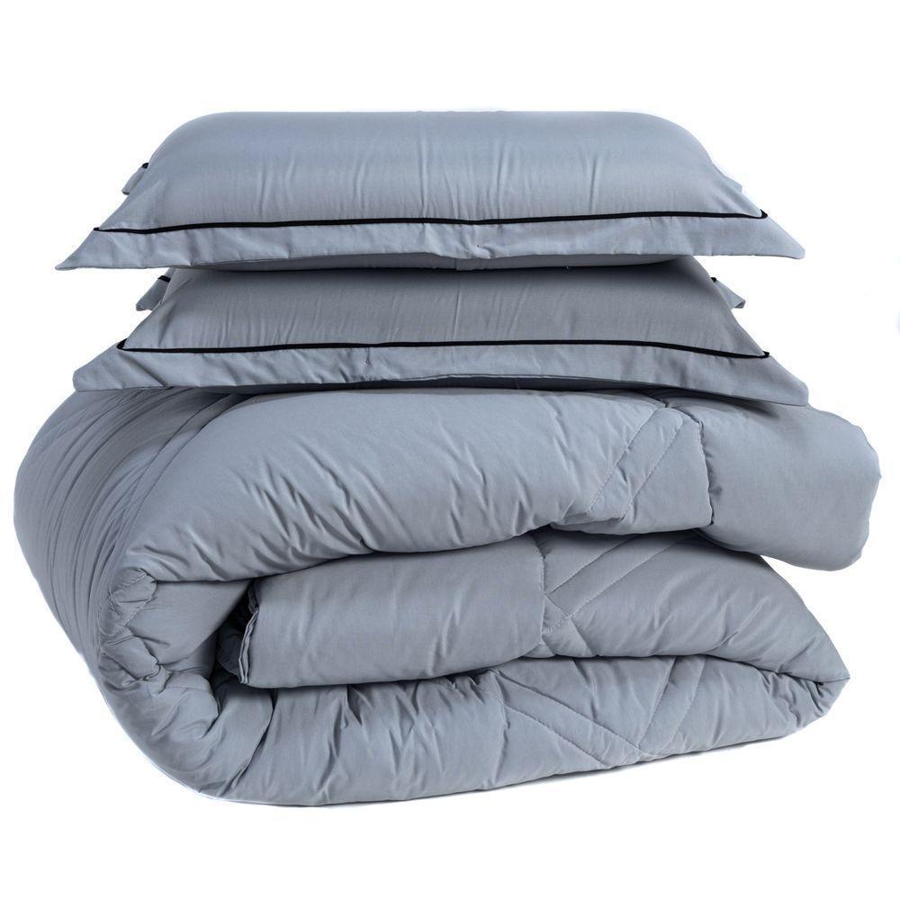 Kit Edredom Liso Milano Dupla Face King 03 Peças Cor Cinza - 3