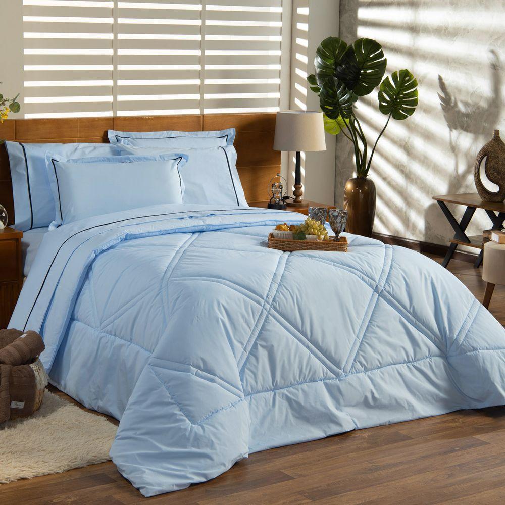 Kit Edredom Liso Milano Dupla Face Casal Padrão 03 Cor Azul - 1