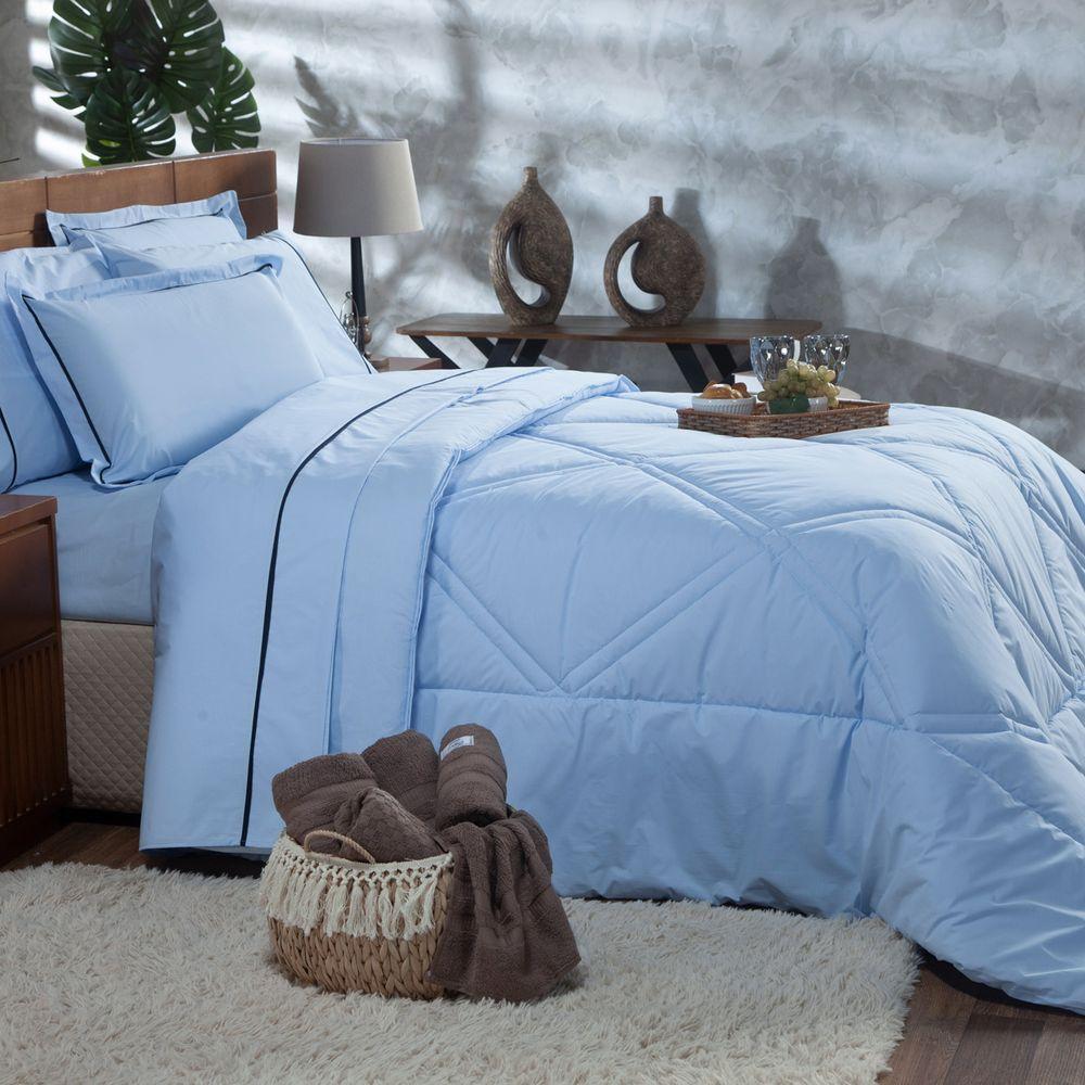 Kit Edredom Liso Milano Dupla Face Casal Padrão 03 Cor Azul - 3