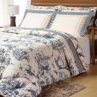 Kit Edredom Casal Queen Nobreza Com Lençol 07 Peças Percal 180 Fios Estampado - Palha Com Azul - 1