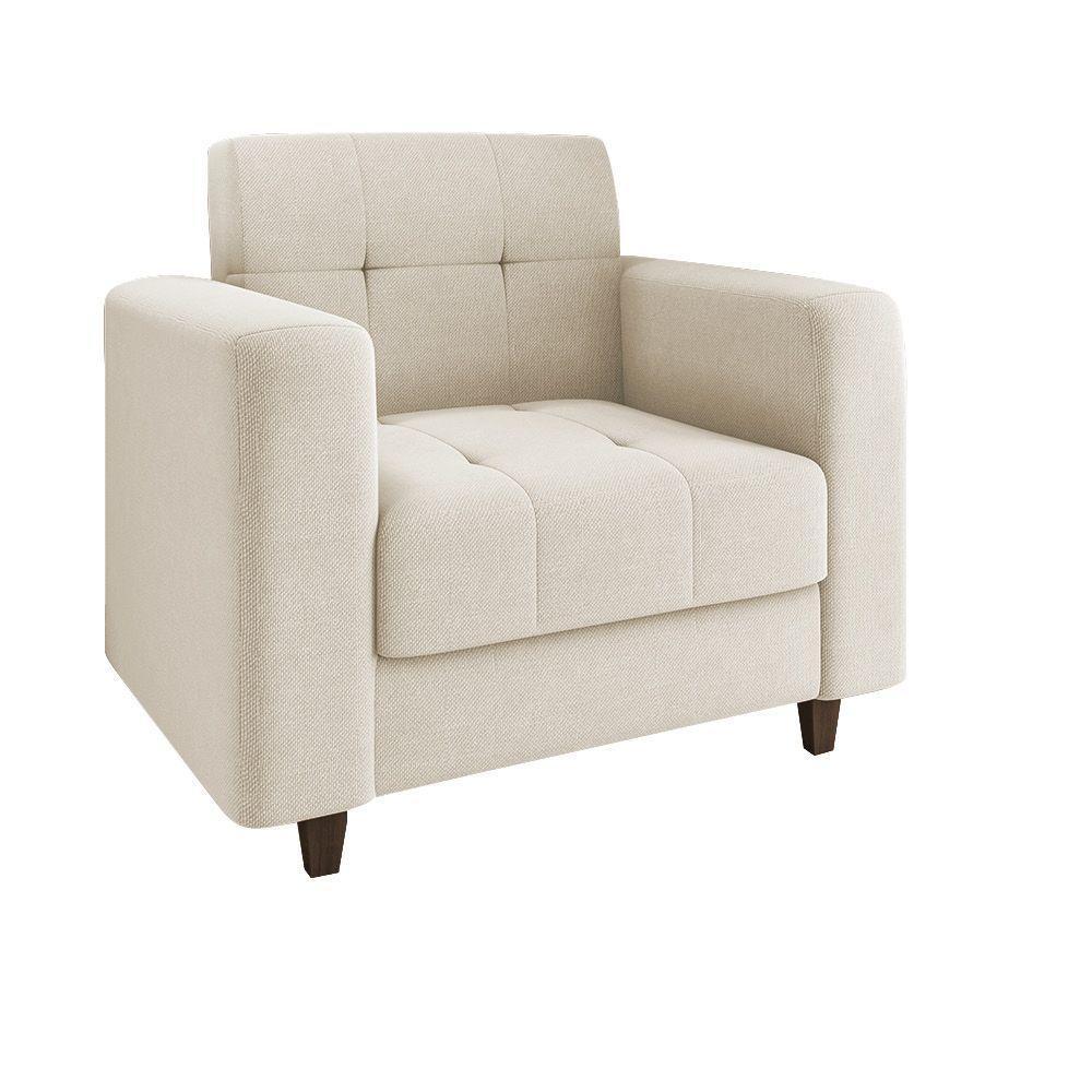 Poltrona Arezzo Linho Pés Chanfrado Marrom - D'rossi Cor A19 Bege - 1